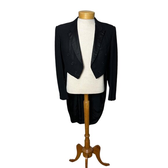 1960s mens black tuxedo jacket cut away with tails Size 40 - Picture 1 of 9